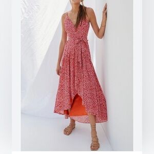 Hutch Anthropologie Red and White Ruffled Wrap Sundress